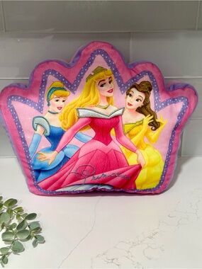 Disney Pink Princess Crown Pillow with Blue & Yellow Accents